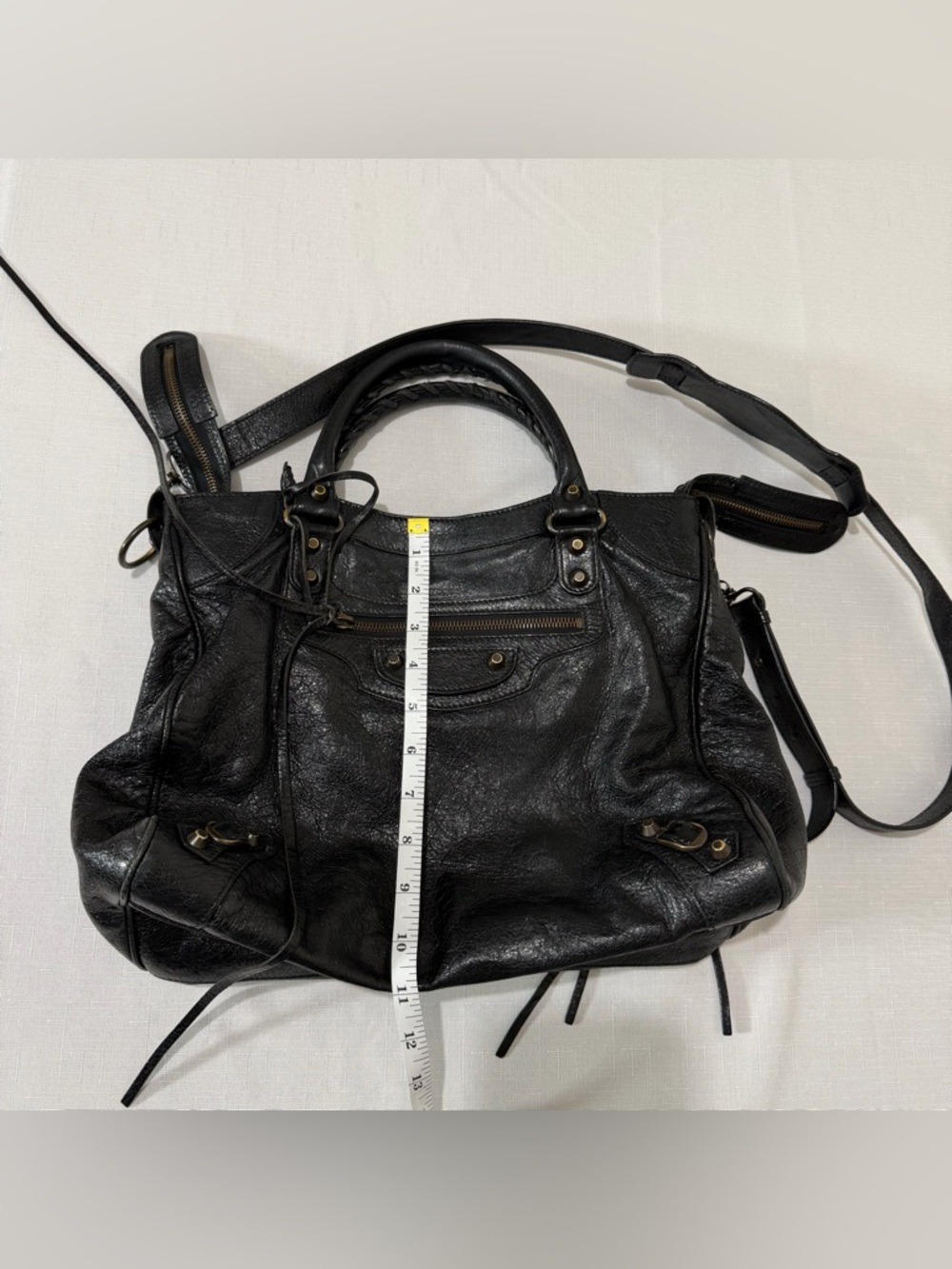 Balenciaga Classic Velo Black Leather Bag Aged Brass Moto Crossbody - Picture 10 of 16